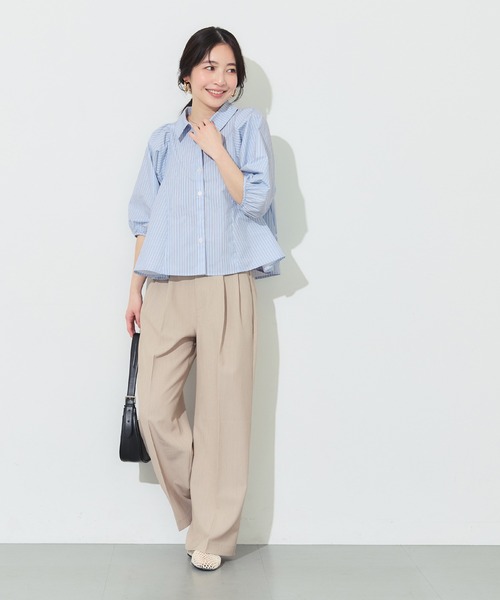 coca(coca)(コカ)の「【WEB限定セール】\UVカット・速乾/ パフスリーブフレアシャツ(シャツ/ブラウス・レディース・ストライプ/ホワイト・S/M/L)」の17枚目の写真