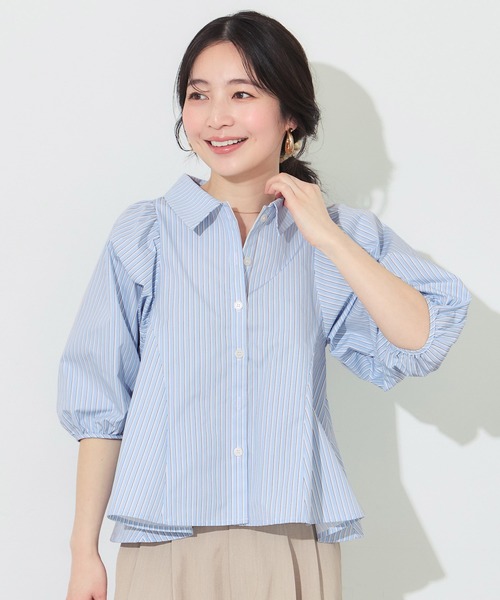 coca(coca)(コカ)の「【WEB限定セール】\UVカット・速乾/ パフスリーブフレアシャツ(シャツ/ブラウス・レディース・ストライプ/ホワイト・S/M/L)」の19枚目の写真