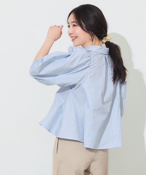 coca(coca)(コカ)の「【WEB限定セール】\UVカット・速乾/ パフスリーブフレアシャツ(シャツ/ブラウス・レディース・ストライプ/ホワイト・S/M/L)」の20枚目の写真