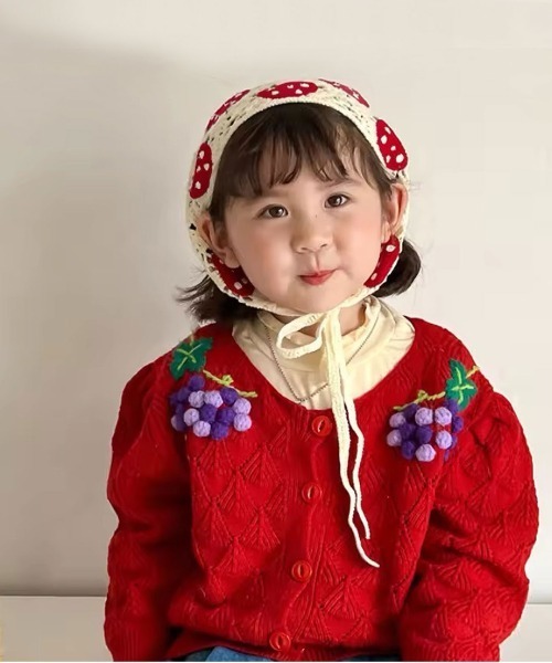 Bambin(ボンバン)の「【 Bambin / ボンバン 】 クロシェ編み バブーシュカ(ヘアバンド・キッズ・ホワイト/ピンク/グリーン/ライトピンク・FREE)」の5枚目の写真