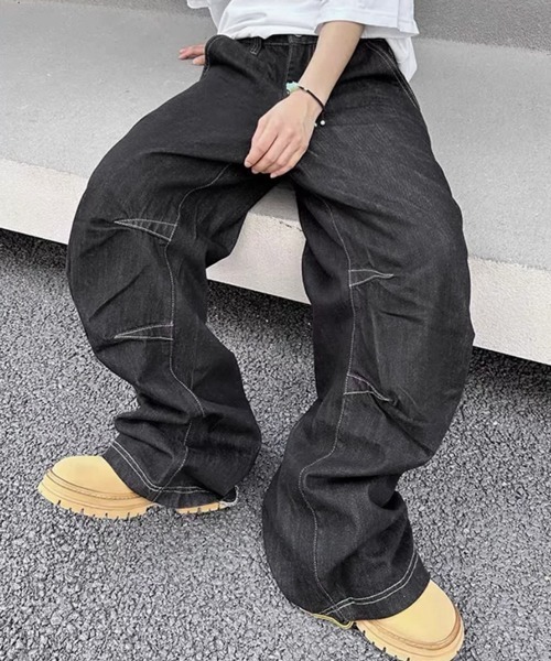 NOWLE（ノウル）の「【NOWLE】ワイドシルエット ヴィンテージライク バギー デニムパンツ（デニムパンツ・メンズ・ブラック・SMALL/MEDIUM/LARGE/X-LARGE）」の2枚目の写真