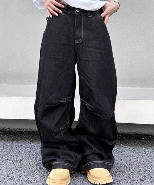 NOWLE（ノウル）の「【NOWLE】ワイドシルエット ヴィンテージライク バギー デニムパンツ（デニムパンツ・メンズ・ブラック・SMALL/MEDIUM/LARGE/X-LARGE）」の3枚目の写真