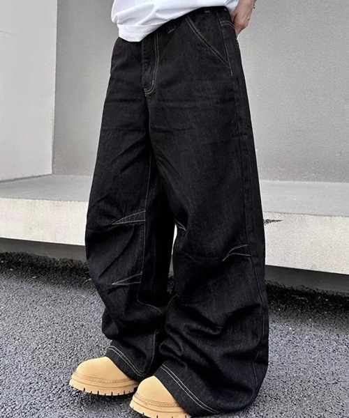 NOWLE（ノウル）の「【NOWLE】ワイドシルエット ヴィンテージライク バギー デニムパンツ（デニムパンツ・メンズ・ブラック・SMALL/MEDIUM/LARGE/X-LARGE）」の8枚目の写真