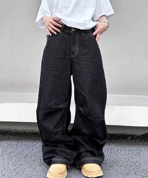 NOWLE（ノウル）の「【NOWLE】ワイドシルエット ヴィンテージライク バギー デニムパンツ（デニムパンツ・メンズ・ブラック・SMALL/MEDIUM/LARGE/X-LARGE）」の10枚目の写真