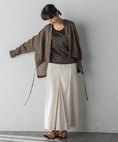 MAYSON GREY(メイソングレイ)の「チュール使いラメリブタンクトップ≪手洗い可能≫(Tシャツ/カットソー・レディース・ホワイト/ブラック/グリーン/ブラウン/パープル・M)」の10枚目の写真