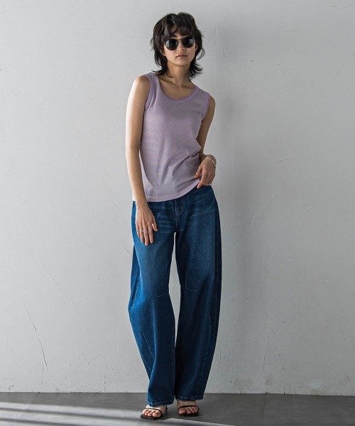 MAYSON GREY(メイソングレイ)の「チュール使いラメリブタンクトップ≪手洗い可能≫(Tシャツ/カットソー・レディース・ホワイト/ブラック/グリーン/ブラウン/パープル・M)」の19枚目の写真