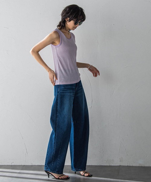 MAYSON GREY(メイソングレイ)の「チュール使いラメリブタンクトップ≪手洗い可能≫(Tシャツ/カットソー・レディース・ホワイト/ブラック/グリーン/ブラウン/パープル・M)」の20枚目の写真