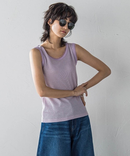 MAYSON GREY(メイソングレイ)の「チュール使いラメリブタンクトップ≪手洗い可能≫(Tシャツ/カットソー・レディース・ホワイト/ブラック/グリーン/ブラウン/パープル・M)」の14枚目の写真