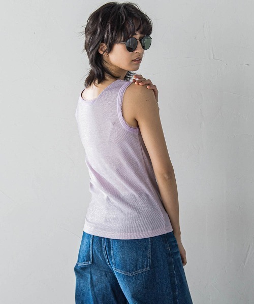 MAYSON GREY(メイソングレイ)の「チュール使いラメリブタンクトップ≪手洗い可能≫(Tシャツ/カットソー・レディース・ホワイト/ブラック/グリーン/ブラウン/パープル・M)」の15枚目の写真