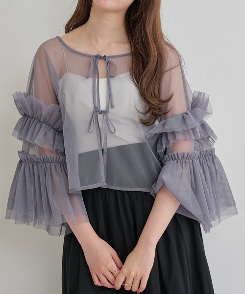 ブラウス シャツ FRILL TULLE TOPS レディース Fit more tシャツ 「ZOZO限定商品」チュールレースフリル