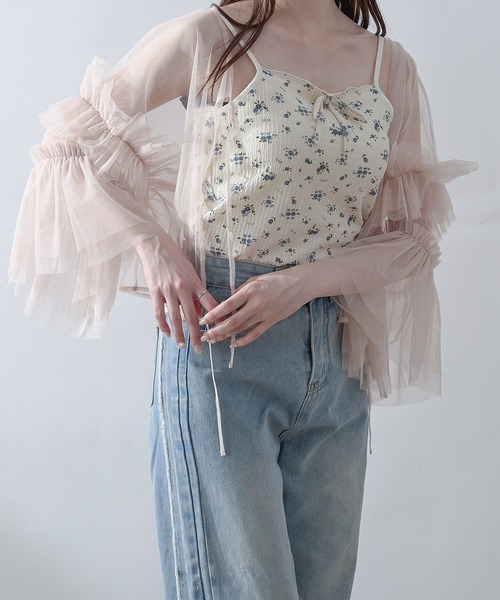 Ambre Neige(アンブルネージュ)の「2way frill sleeve tulle tops / 2way袖フリルチュールトップス(シャツ/ブラウス・レディース・グレー/アイボリー/ピンクベージュ・FREE)」の10枚目の写真