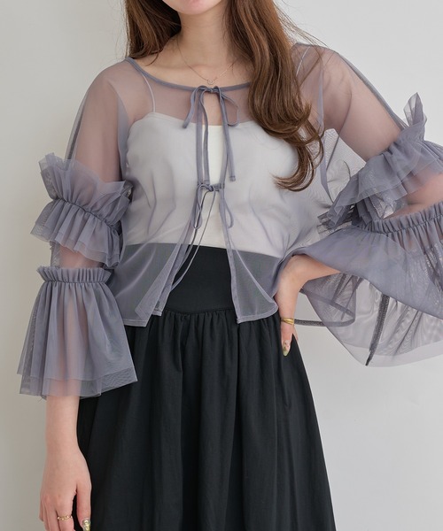 Ambre Neige(アンブルネージュ)の「2way frill sleeve tulle tops / 2way袖フリルチュールトップス(シャツ/ブラウス・レディース・グレー/アイボリー/ピンクベージュ・FREE)」の13枚目の写真