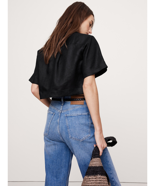 Banana Republic（バナナリパブリック）の「オーバーサイズ リネン クロップド リゾートシャツ（シャツ/ブラウス・レディース・ブラック/ライトベージュ・M/XS/L/S）」の11枚目の写真