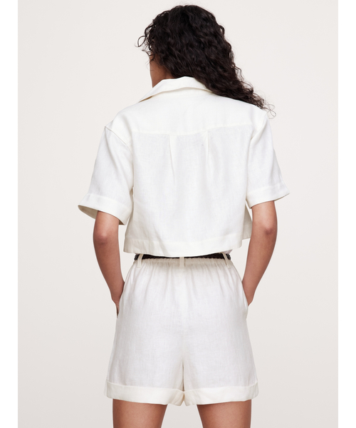 Banana Republic（バナナリパブリック）の「オーバーサイズ リネン クロップド リゾートシャツ（シャツ/ブラウス・レディース・ブラック/ライトベージュ・M/XS/L/S）」の10枚目の写真