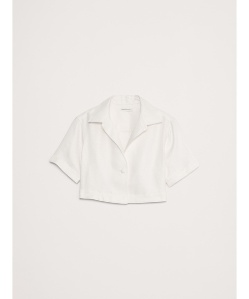 Banana Republic（バナナリパブリック）の「オーバーサイズ リネン クロップド リゾートシャツ（シャツ/ブラウス・レディース・ブラック/ライトベージュ・M/XS/L/S）」の8枚目の写真