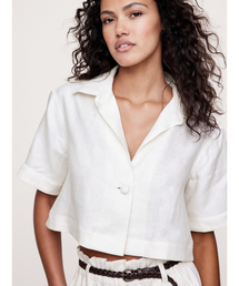 オーバーサイズ リネン クロップド リゾートシャツ