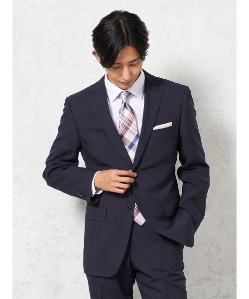 新品未使用　洗える×ストレッチ×吸水速乾　ネイビー チェック柄 ビジネススーツ セール】【WEB限定】上下洗える スーツ ネイビー チェック ストレッチ