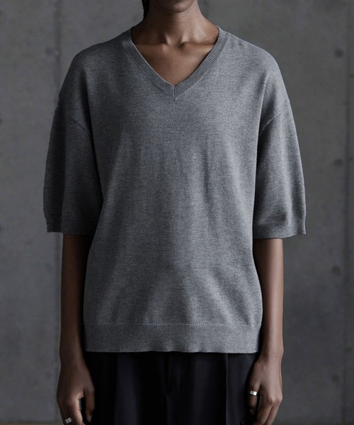 callne Vネックサマーニットシャツ セール】【CALLNE】Vneck Summer Knit Shirt / Vネックサマー