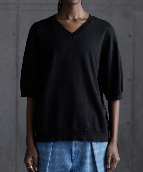 callne Vネックサマーニットシャツ CALLNE】Vneck Summer Knit Shirt / Vネックサマーニットシャツ