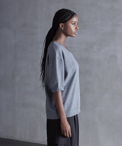 callne Vネックサマーニットシャツ CALLNE】Vneck Summer Knit Shirt / Vネックサマーニットシャツ