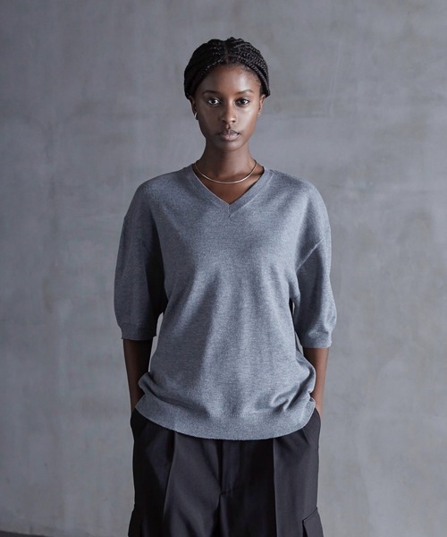 callne Vネックサマーニットシャツ セール】【CALLNE】Vneck Summer Knit Shirt / Vネックサマー
