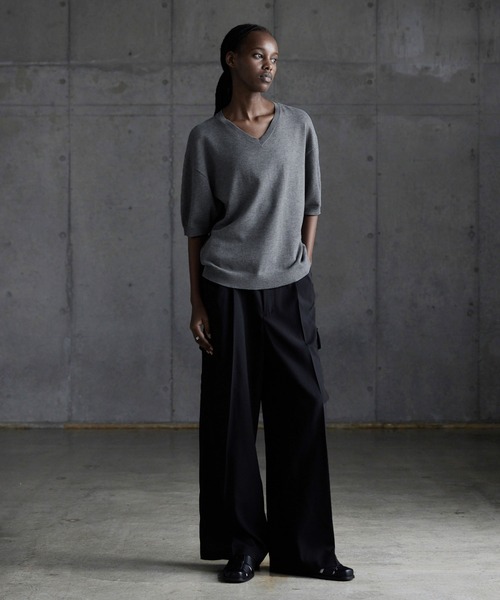callne Vネックサマーニットシャツ CALLNE】Vneck Summer Knit Shirt / Vネックサマーニットシャツ