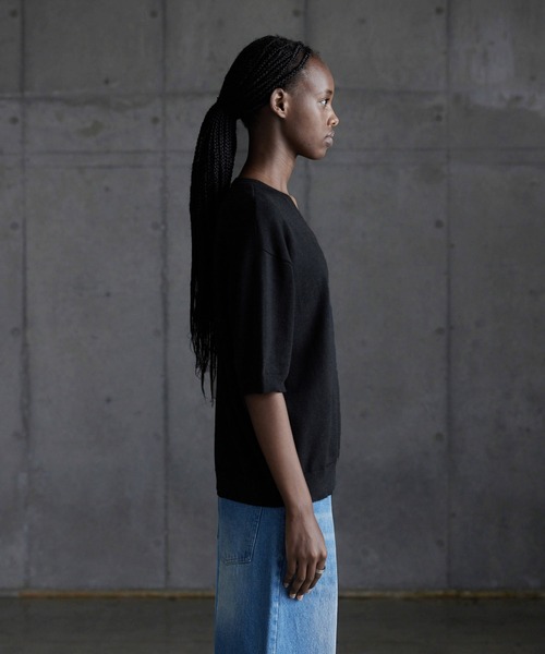callne Vネックサマーニットシャツ セール】【CALLNE】Vneck Summer Knit Shirt / Vネックサマー