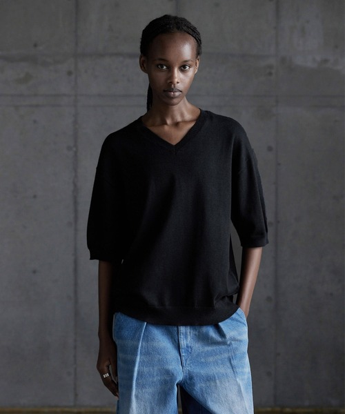 CALLNE】Vneck Summer Knit Shirt / Vネックサマーニットシャツ