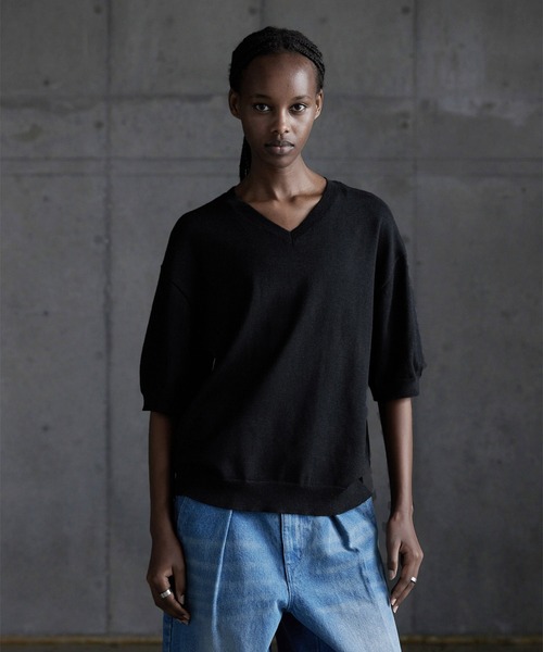 callne Vネックサマーニットシャツ CALLNE】Vneck Summer Knit Shirt / Vネックサマーニットシャツ