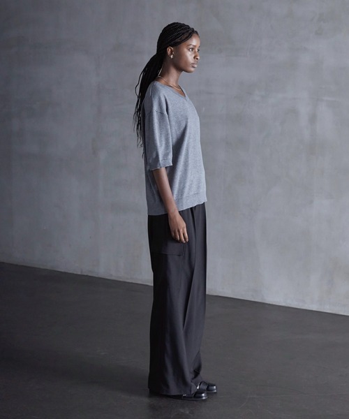 callne Vネックサマーニットシャツ セール】【CALLNE】Vneck Summer Knit Shirt / Vネックサマー