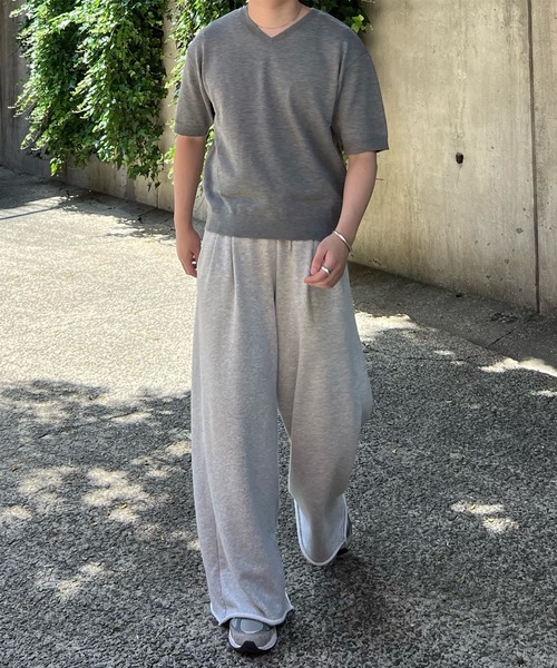 CALLNE（カルネ）の「【CALLNE】Vneck Summer Knit Shirt / Vネックサマーニットシャツ（Tシャツ/カットソー・メンズ・ブラック/グレー・M/L）」の16枚目の写真