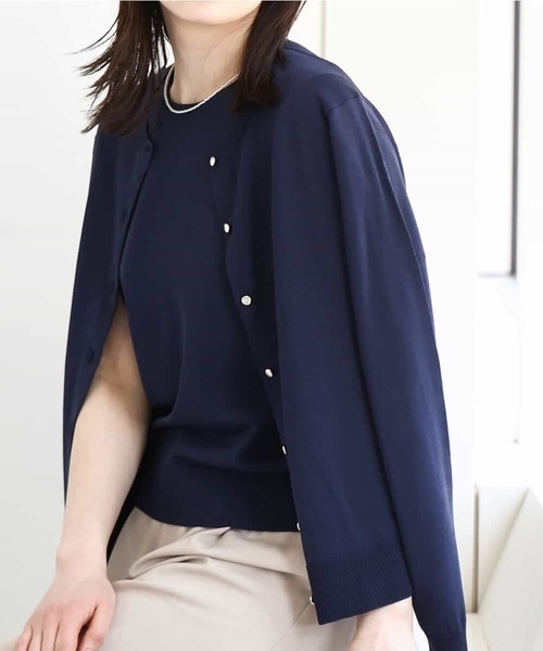 OFUON le MK(オフオンルエムケー)の「カラーニットアンサンブル/UVカット/接触冷感/洗える/WEB限定サイズあり(アンサンブル・レディース・ライトブルー/ネイビー/ホワイト/ピンク・36/38/40)」の4枚目の写真