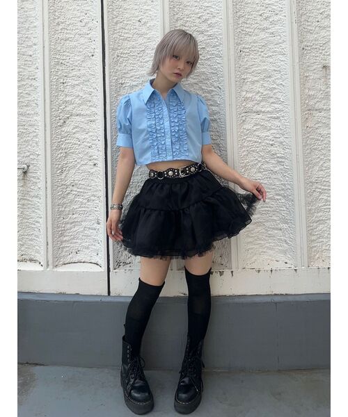 jouetie（ジュエティ）の「【再入荷】クロップドフリルブラウス（シャツ/ブラウス・レディース・オフホワイト/ブルー/ブラック・MEDIUM）」の22枚目の写真