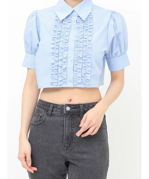 jouetie クロップドフリルブラウス　ブルー　新品未使用タグ付き セール】【再入荷】クロップドフリルブラウス（シャツ/ブラウス