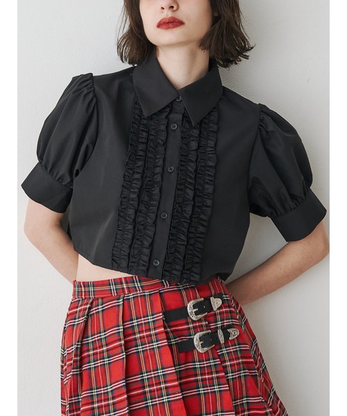 jouetie（ジュエティ）の「【再入荷】クロップドフリルブラウス（シャツ/ブラウス・レディース・オフホワイト/ブルー/ブラック・MEDIUM）」の3枚目の写真