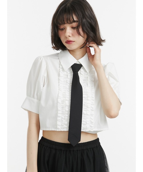 jouetie（ジュエティ）の「【再入荷】クロップドフリルブラウス（シャツ/ブラウス・レディース・オフホワイト/ブルー/ブラック・MEDIUM）」の9枚目の写真