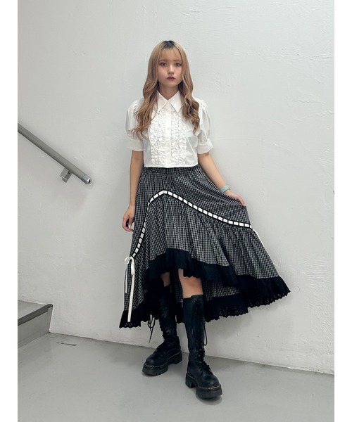 jouetie（ジュエティ）の「【再入荷】クロップドフリルブラウス（シャツ/ブラウス・レディース・オフホワイト/ブルー/ブラック・MEDIUM）」の6枚目の写真