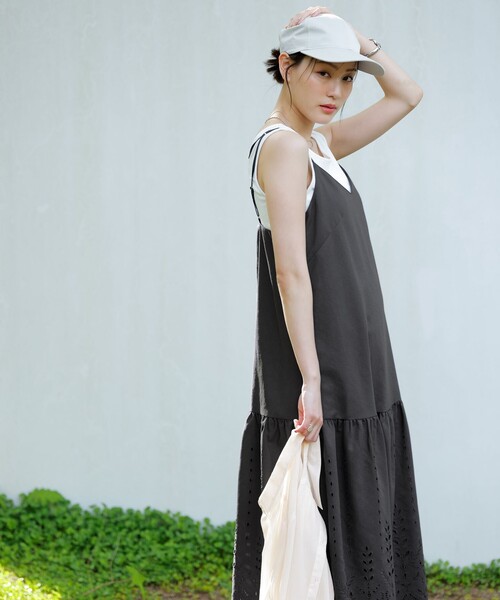 drawer エンブロイダリーワンピース　レース　リネン　刺繍　カットワーク セール】カットワークエンブロイダリー ワンピース（ワンピース