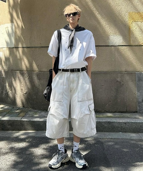 ホワイト カーゴパンツ リラックスフィット セール】【NOWLE】リラックスフィット ワイド クロップド カーゴ