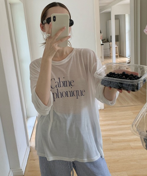 Girly Doll(ガーリードール)の「バックオープンシアーロゴカットソー(Tシャツ/カットソー・レディース・グレー/ホワイト×ブルー/ホワイト×レッド/グリーン・F)」の12枚目の写真