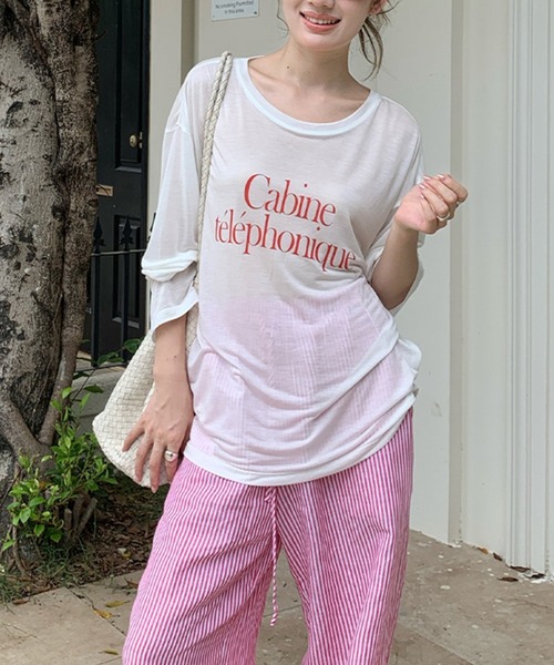 Girly Doll(ガーリードール)の「バックオープンシアーロゴカットソー(Tシャツ/カットソー・レディース・グレー/ホワイト×ブルー/ホワイト×レッド/グリーン・F)」の7枚目の写真