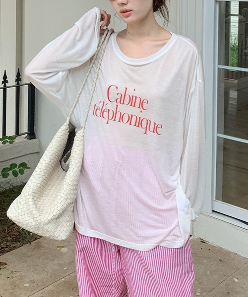 Girly Doll(ガーリードール)の「バックオープンシアーロゴカットソー(Tシャツ/カットソー・レディース・グレー/ホワイト×ブルー/ホワイト×レッド/グリーン・F)」の9枚目の写真