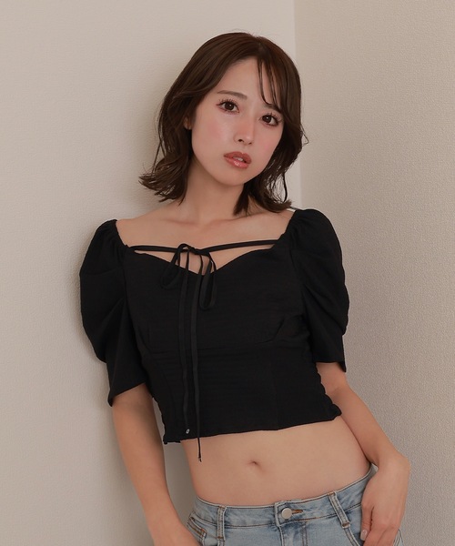 *M DOLLY original* ribbon puff short tops/リボンパフショートトップス レディース M DOLLY original* ribbon puff short tops/リボンパフショート