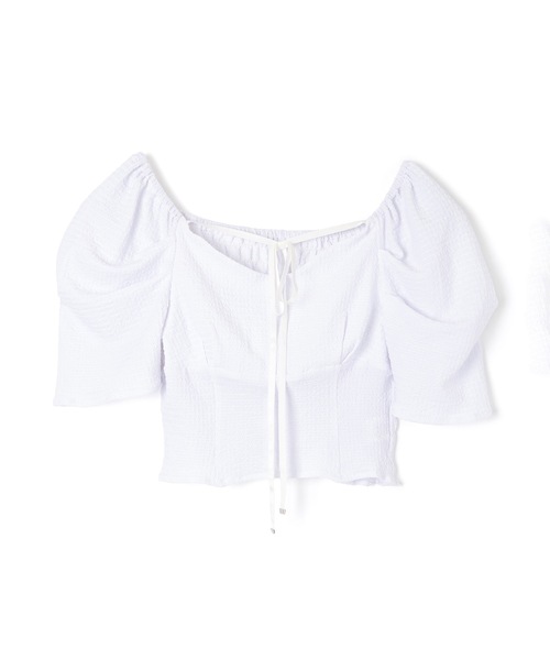 M DOLLY(エムドリー)の「*M DOLLY original* ribbon puff short tops/リボンパフショートトップス(その他トップス・レディース・ブラック/ホワイト・FREE)」の14枚目の写真