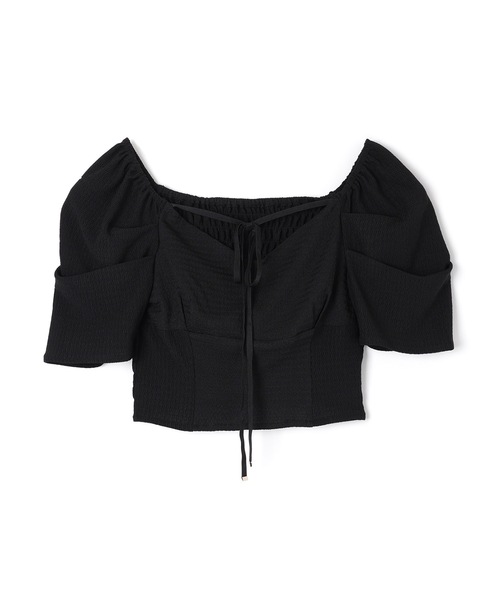 M DOLLY(エムドリー)の「*M DOLLY original* ribbon puff short tops/リボンパフショートトップス(その他トップス・レディース・ブラック/ホワイト・FREE)」の15枚目の写真
