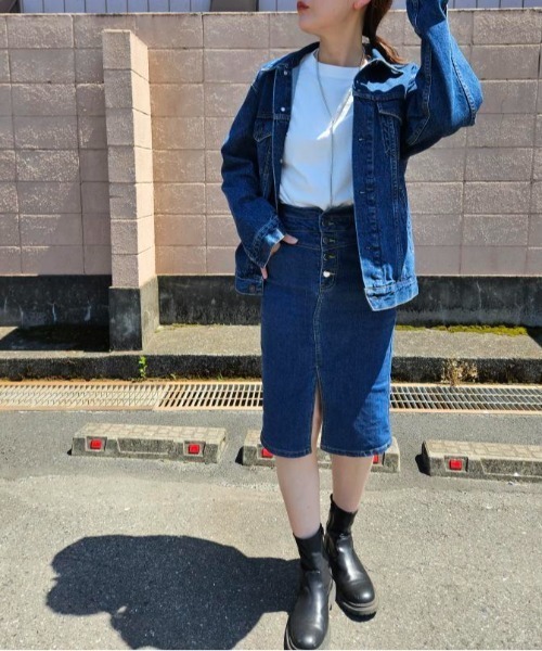 上品に魅せる美ライン ハイウエスト デニムタイトスカート