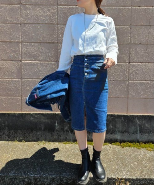 Belle Cie（ベルシー）の「上品に魅せる美ライン ハイウエスト デニムタイトスカート（デニムスカート・レディース・ブルー・L/M/XXL/XL/S）」の5枚目の写真