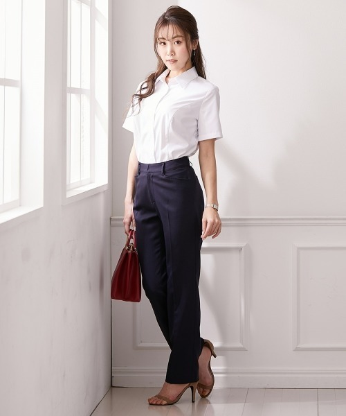Nissen glamor(ニッセングラマー)の「【大きい胸専用】ボタンがきちんと閉まる 半袖シャツ(事務服・制服・白シャツ)(ビジネスシャツ・レディース・オフホワイト/ブラック・M/S/LL/L)」の3枚目の写真