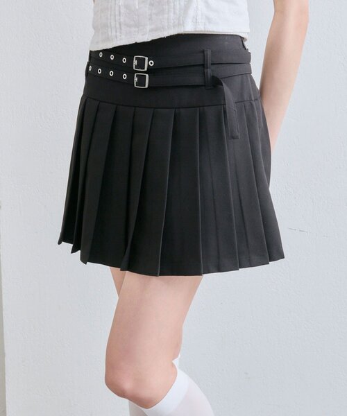 OLIVE des OLIVE（オリーブデオリーブ）の「ダブルベルトプリーツスカート（スカート・レディース・チャコールグレー/ブラック/ネイビー/キャメル・FREE）」の19枚目の写真