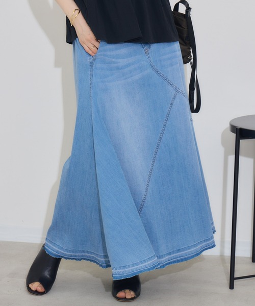 WASK ワスク　デニムスカート　リメイク風　90㎝ ☆【10年デニム】リメイク風バイカラーデニムスカート